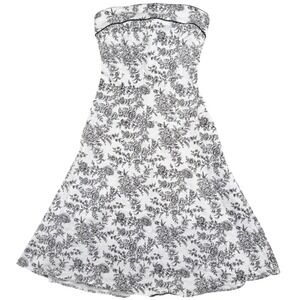 Vintage Strapless Floral Corset Dress Black White Fit Flare Small